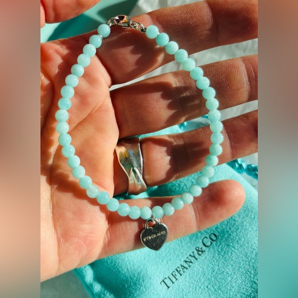 Tiffany & Co Blue Amazonite 4mm Bead Return to Tiffany’s Heart Bracelet 7.25” - Picture 4 of 4